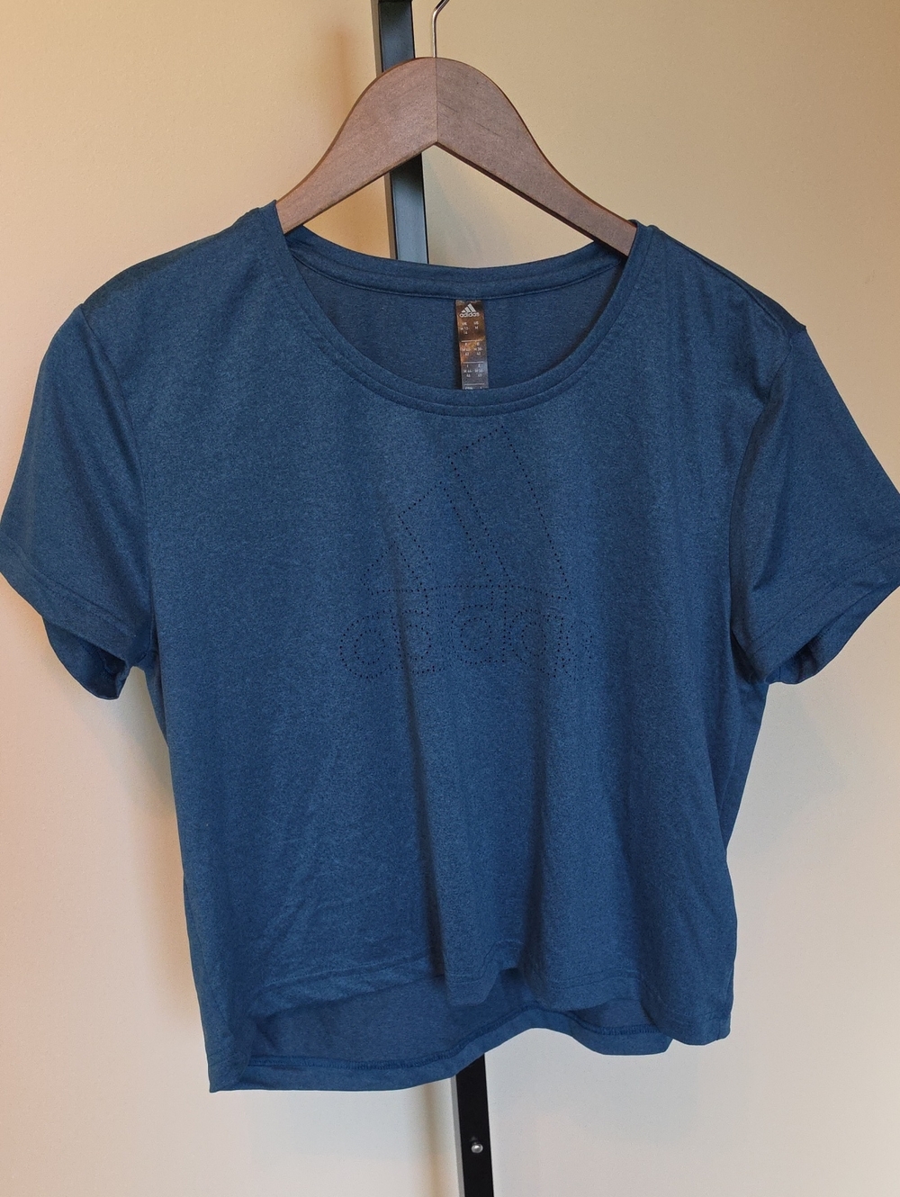 adidas Navy Short-Sleeve Cropped Tee with Perforated Logo